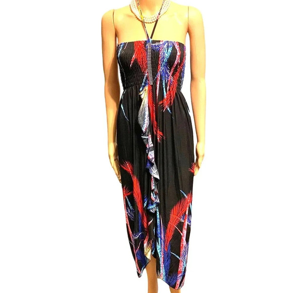Romantic Sini Boho Artsy Y2K Strapless High low Maxi Dress Women Size L Stretch - Picture 1 of 7